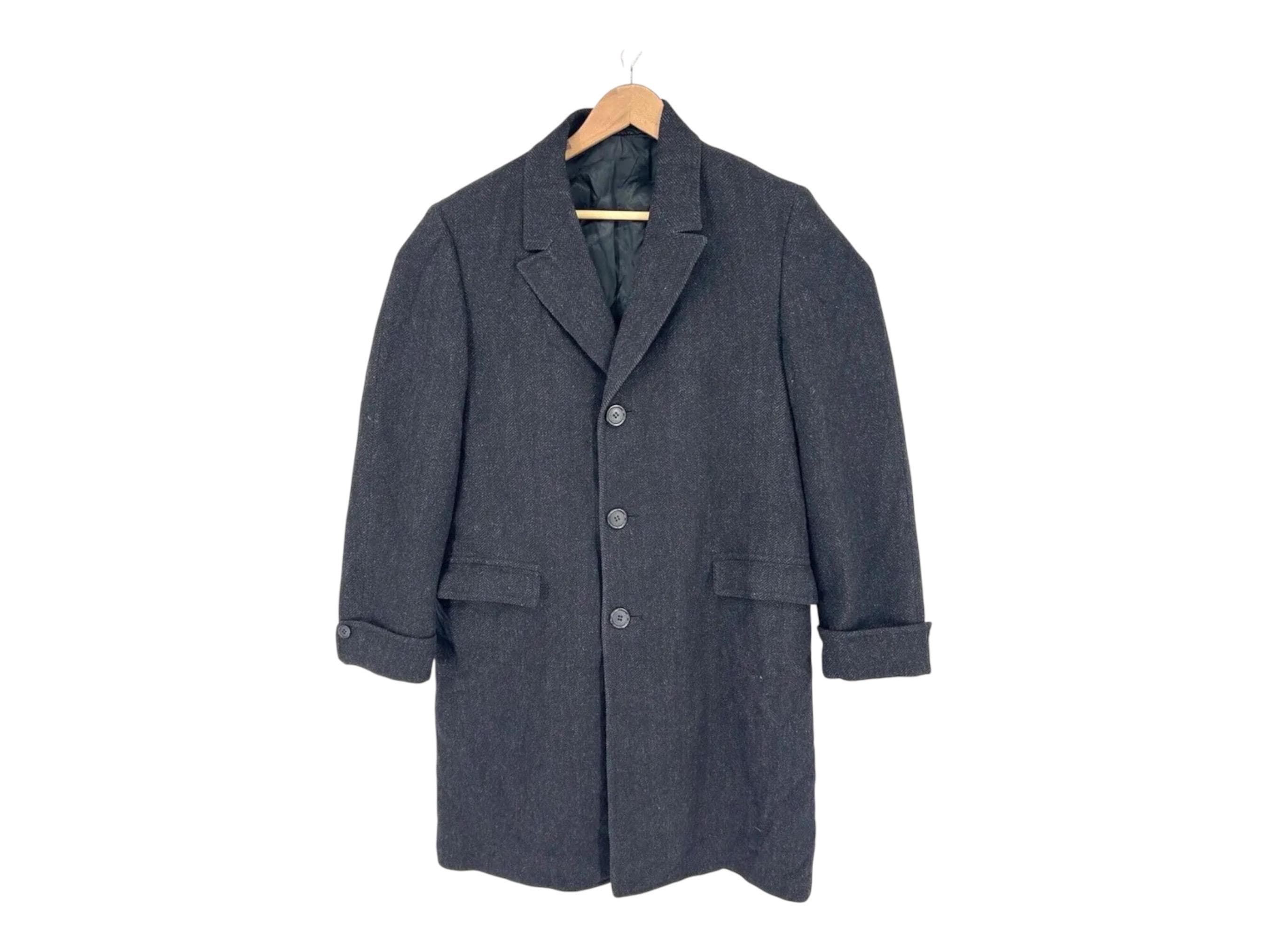 Crombie, 1960s Lord Saxony Overcoat Crombie Grey herringbone made in USA Ivy league 40''