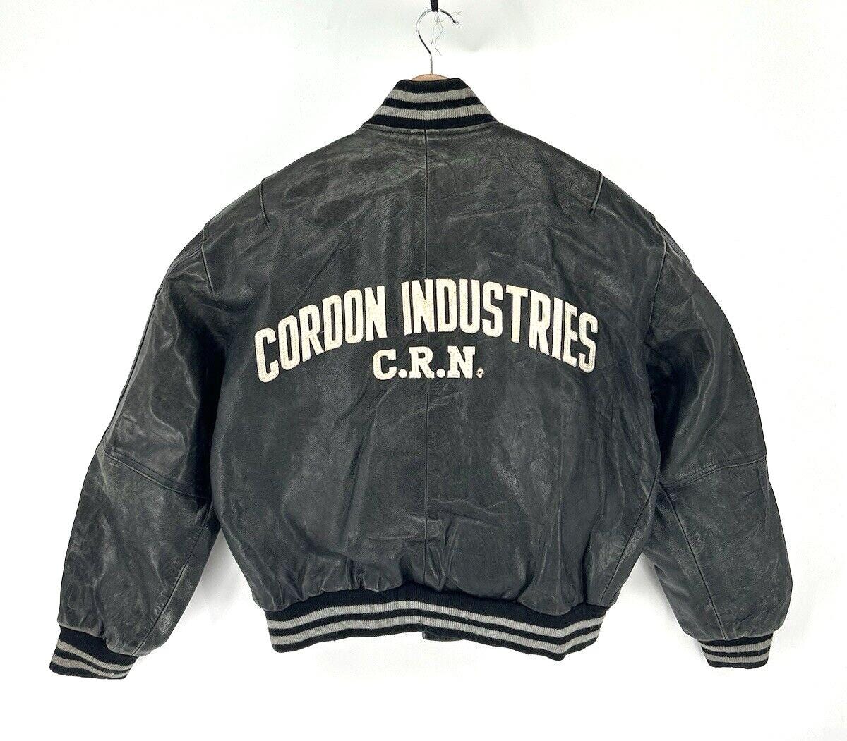 Cordon Gear Leather Bomber Jacket Grey Varsity 90s Vintage Cordon Gear Leather Bomber Jacket Grey Varsity 90s Vintage