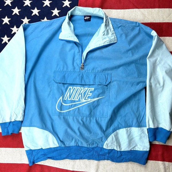 Nike 1980s windbreaker quarter zip USA Oregon blue pullover track jacket Large