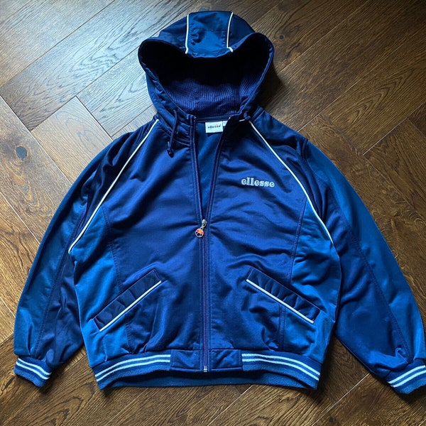 Womens Vintage Ellesse hooded blue tracksuit jacket sports gym size Large