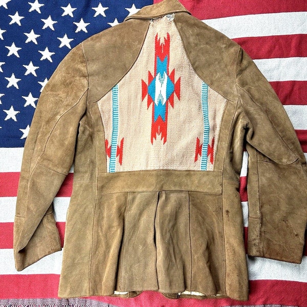 1970s pioneer wear chimayo blanket suede leather blazer navajo western size 40''