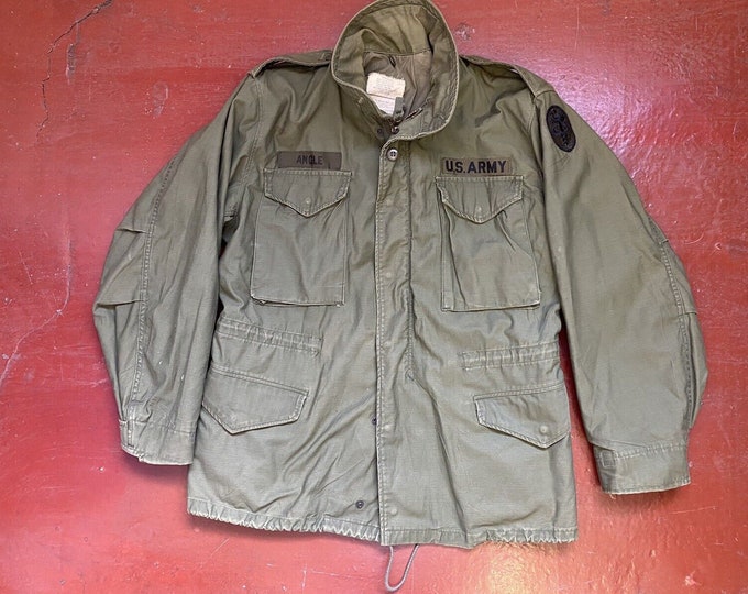 70s M65 US Army Field Combat Jacket OG 107 Vietnam War 1974 Medium