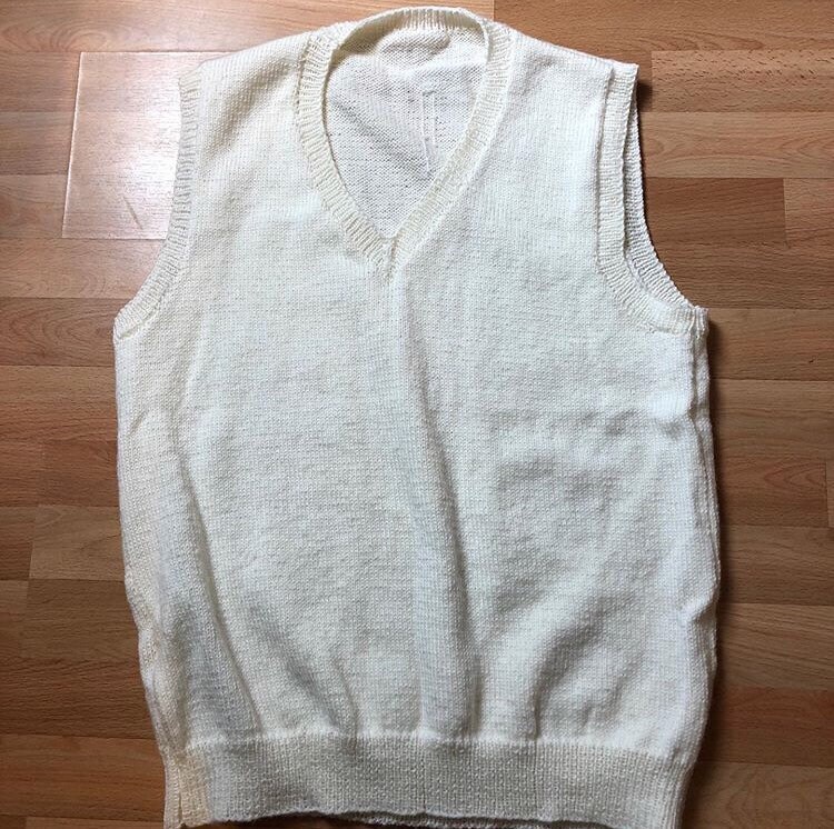Image of 70S 1970S Handknitted Cream White Pure Wool Tank Top Sweater Vest Sleeveless Jumper Skinhead Mod Ww2 Style 40S Size Large Xl