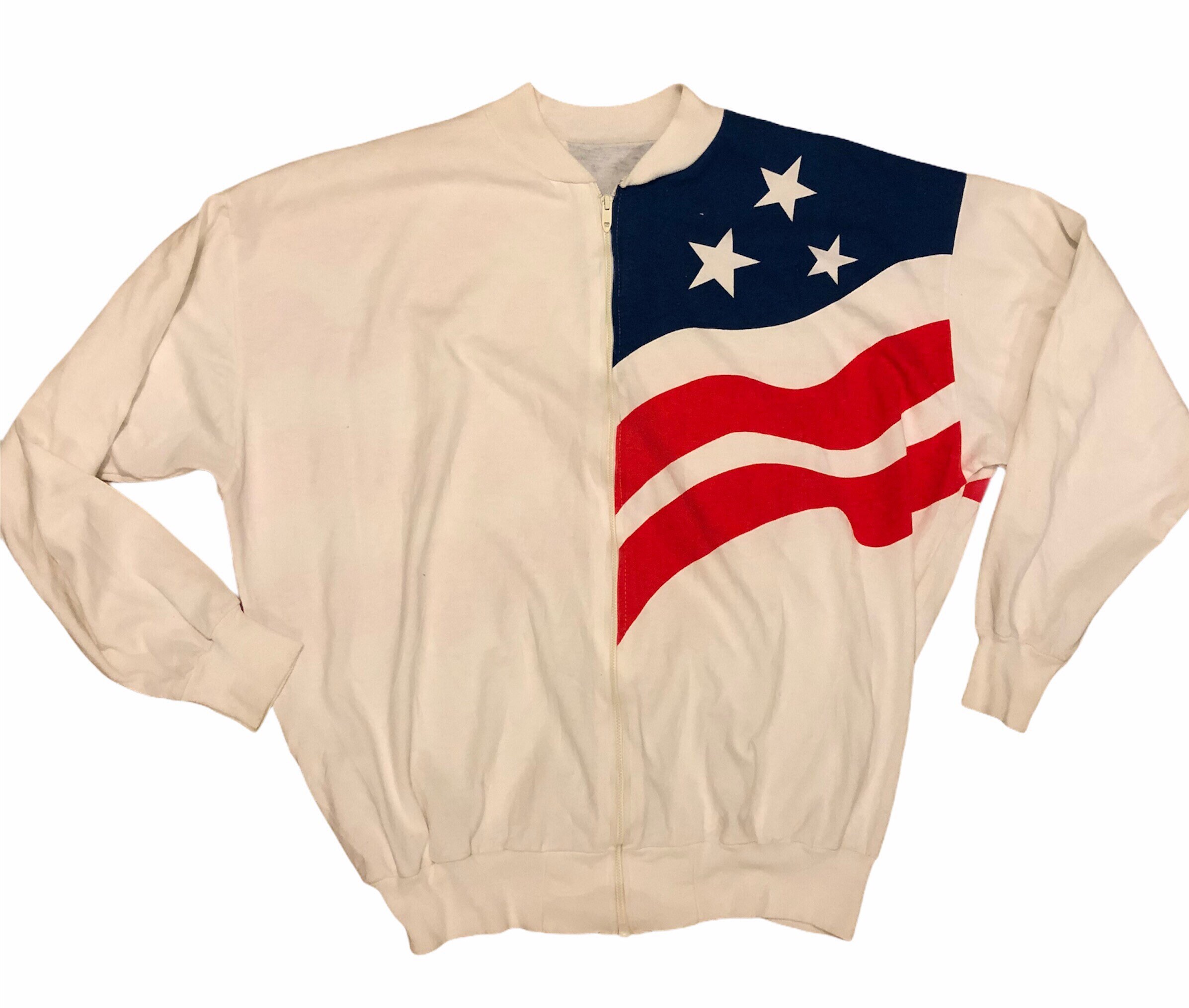 Image of 1970S 70S Made in Usa Talon Zipper Long Sleeve American Flag T Shirt Athletic Jacket Sports Preppy Size Small Medium