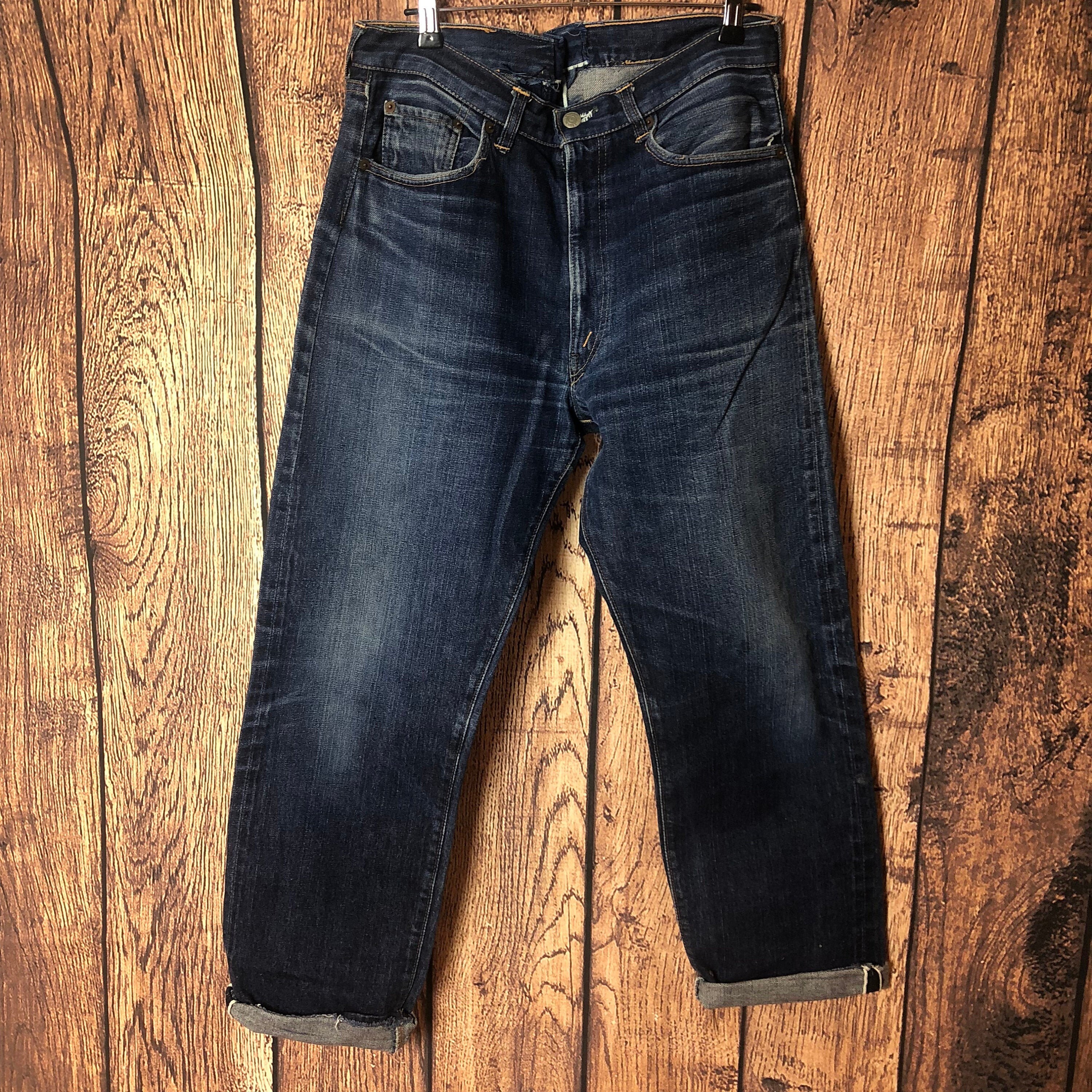 Image of 1960S True Big E Selvedge Levis Not Lvc 502 Zip From 1968 With Repairs, Americana Ivy Workwear W34 L28.5"