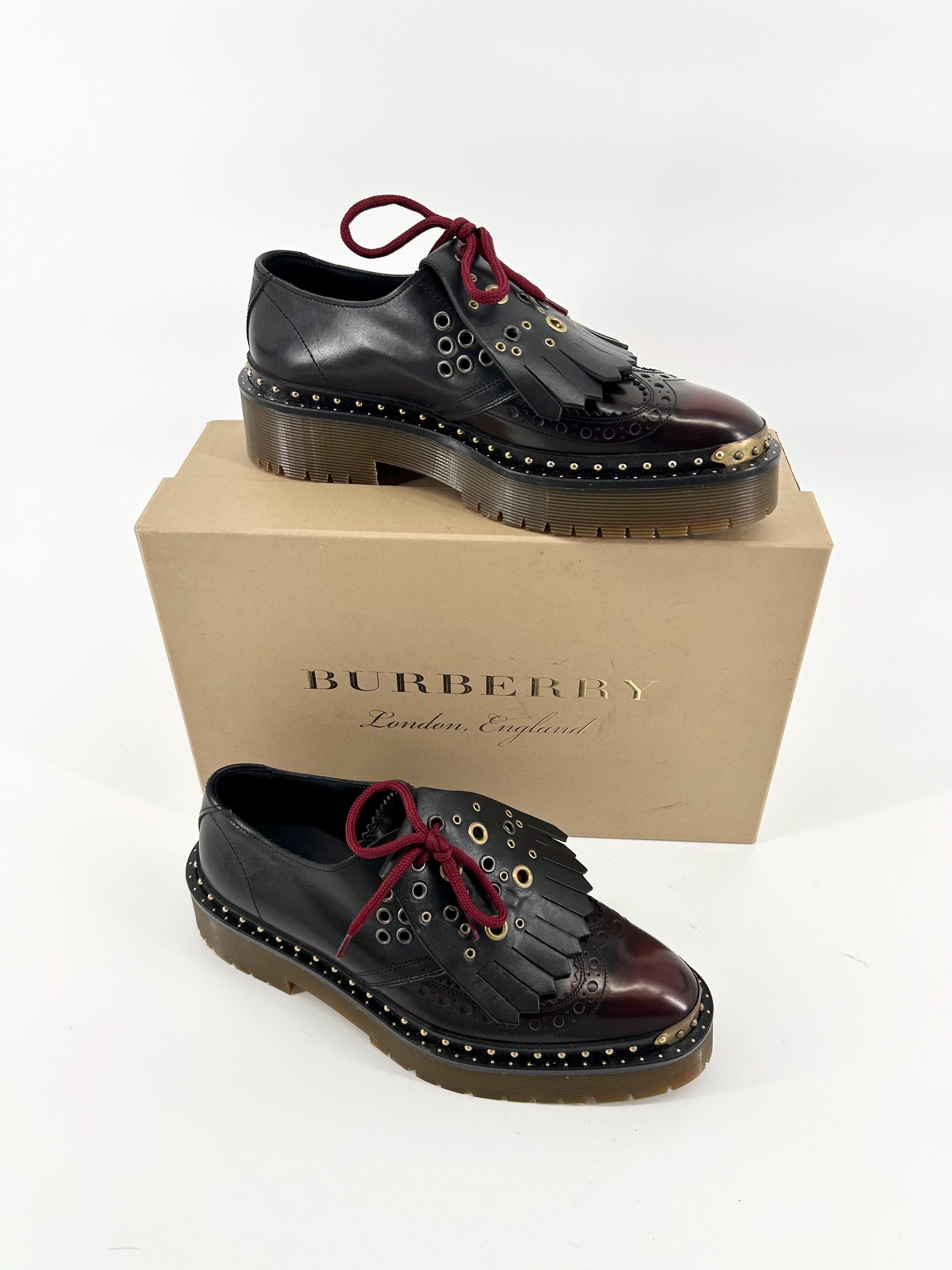 Burberry Womens Shoes Bissett Red Fringed Studded Chunky