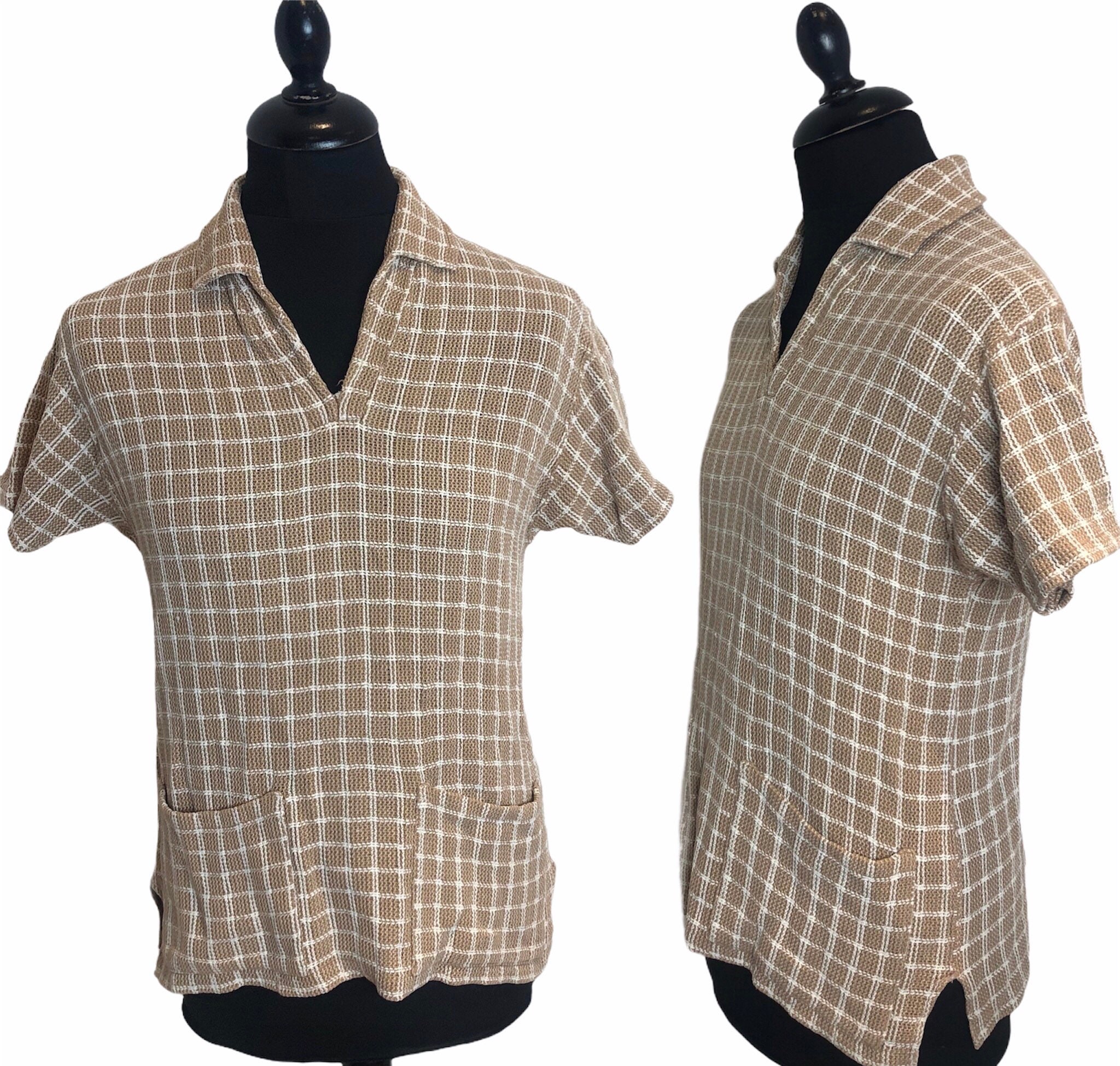 Image of 1950S 50S Cotton Woven Polo Shirt Twin Pockets Rockabilly Rnr 60S Mod Ratpack Size 36 38 Small