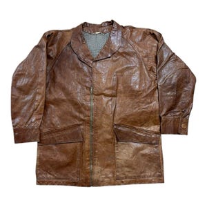 Veste en cuir Arfango des années 1970 havane marron clair zippée col châle pour homme Medium