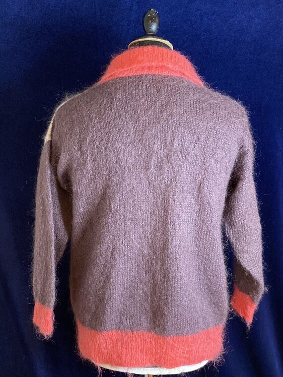 1970s - 80s handknitted mohair fuzzy pink brown p… - image 4