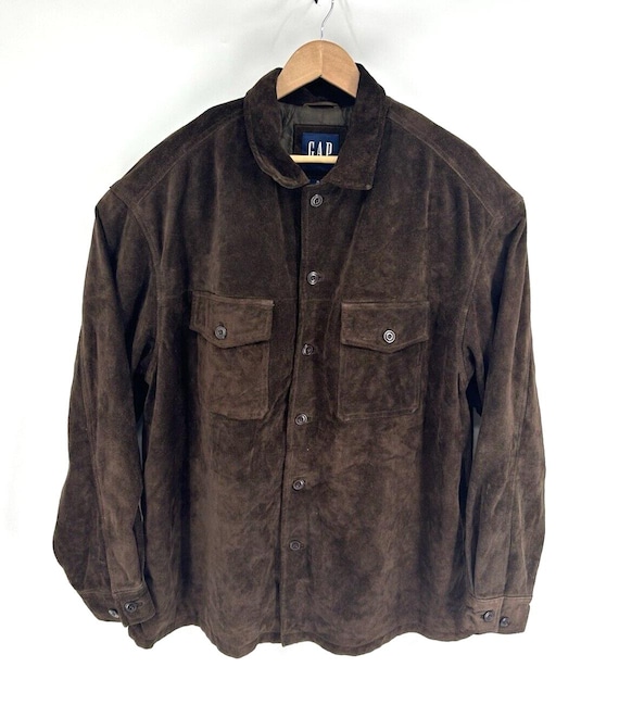 ク*ケ様 00s old gap 3rd suede leather track GAP Suede Leather Jacket Brown Button up Y2K Vintage Mens XL