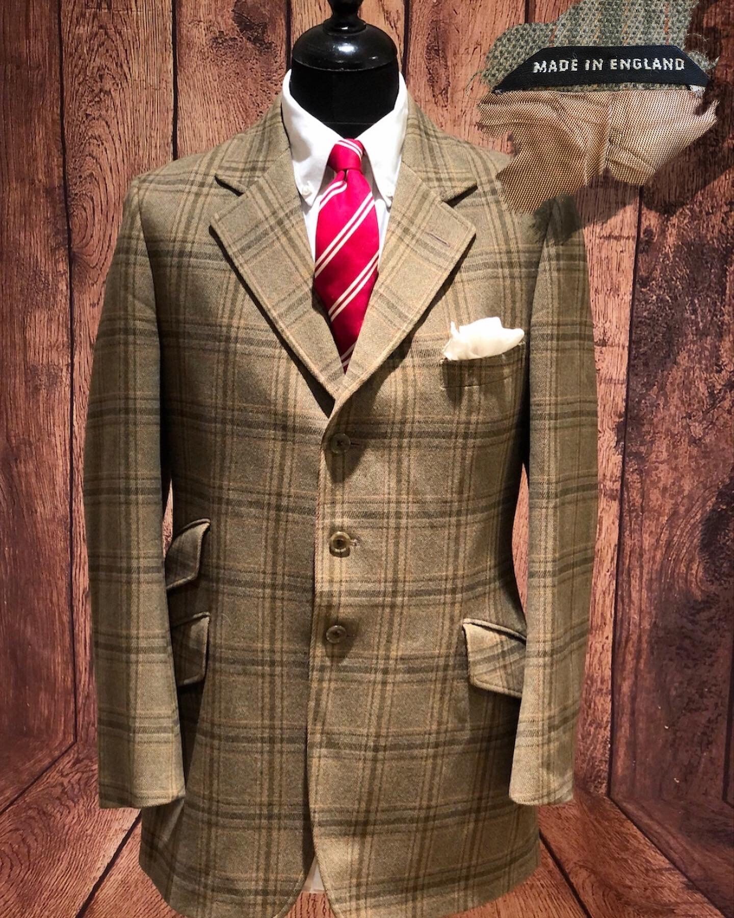 Image of 1970S 70S Three Button Green Check Tweed Ticket Pocket Blazer Country Mod 60S Style Outdoors Dandy Made in England Tailored Size 40" Long