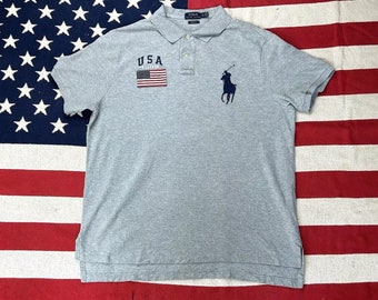 Polo Ralph Lauren Big pony grey polo shirt USA flag custom fit XL