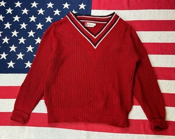 1950s jumper V neck cricket sweater USA sweater rockabilly mod size M