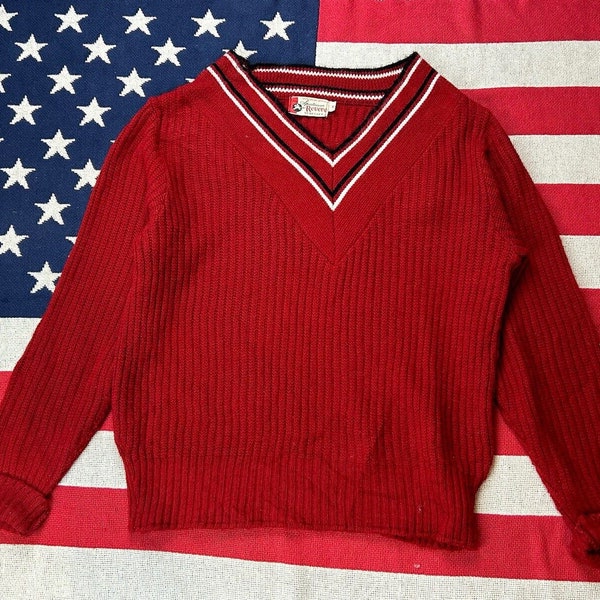 1950s jumper V neck cricket sweater USA sweater rockabilly mod size M