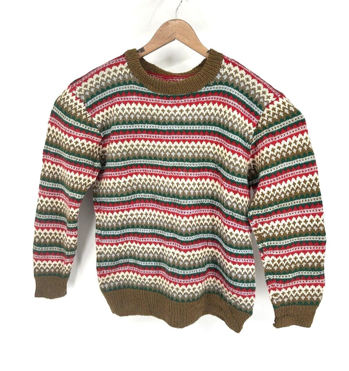 Vintage Fair isle Jumper handknitted sweater patterned WW2 1940s Mens Small