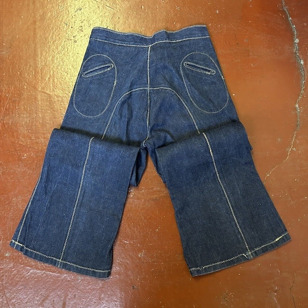 1970s Wide leg flared sanforized denim jeans disco hippie unisex W32 L27 / UK 16