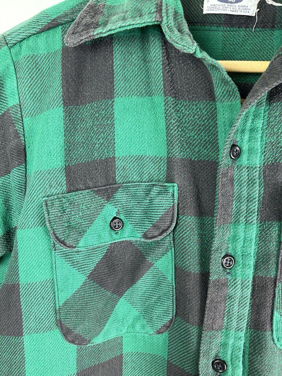 1970s Mr Leggs Flannel Shirt Check Green Plaid Made in USA