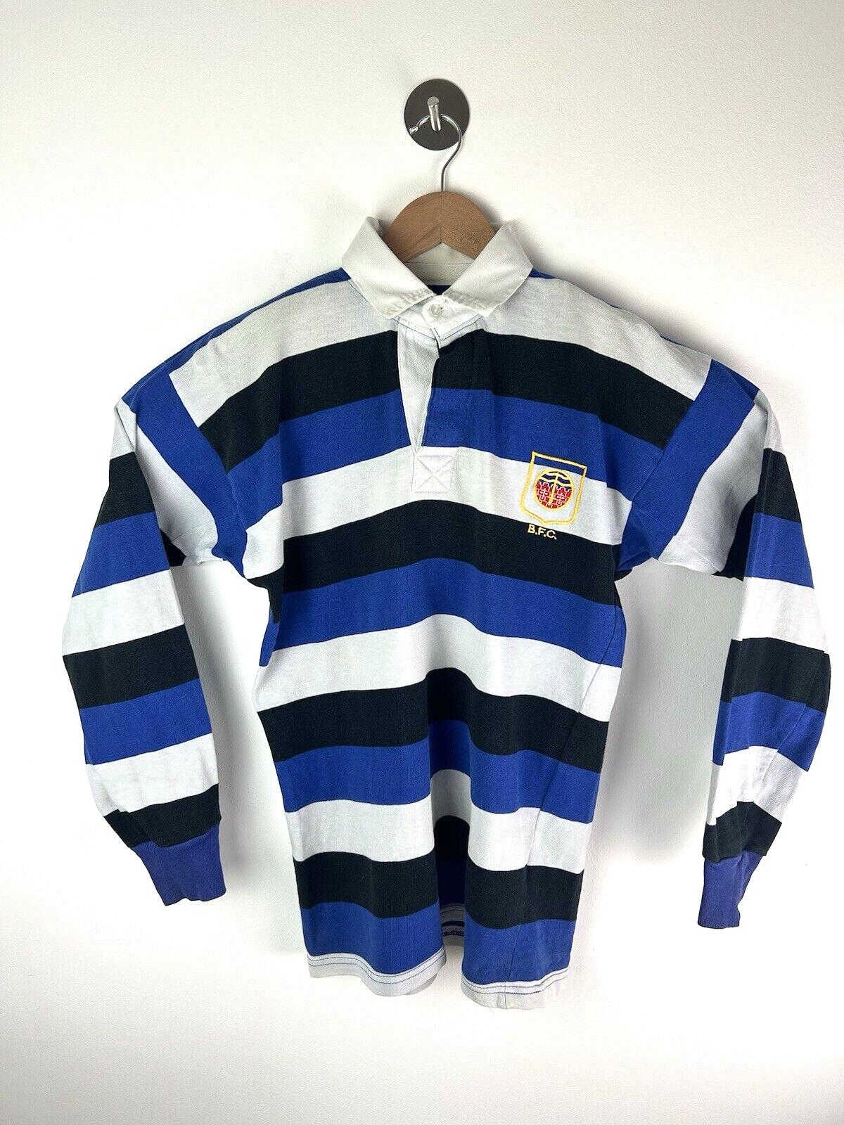 1980s Bath Rugby jersey Home shirt blue striped Bukta 40&#39;&#39; Medium