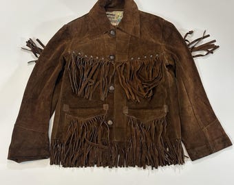 Veste à franges en daim pour enfant, style Pioneer Wear, années 1970, taille S (fille, 10 ans).