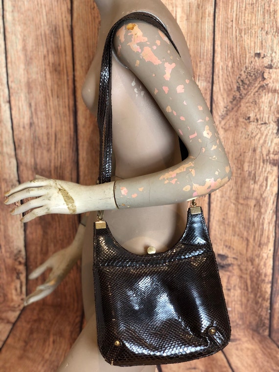 1940s 40s 50s dark brown genuine snakeskin shoulde