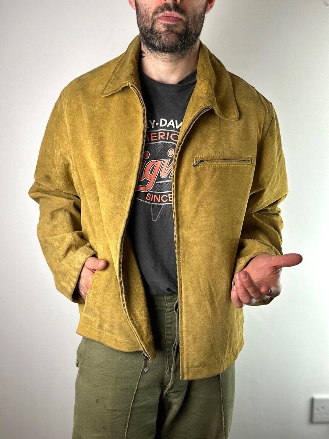 90's Timberland leather×canvas jacket Vintage TIMBERLAND Beige Leather Jacket, 90's Genuine