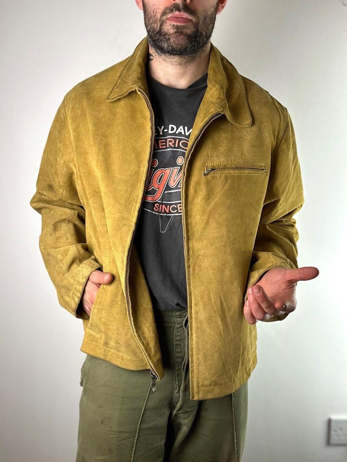 Timberland Mens Suede Leather Jacket Light Brown 90s Vintage