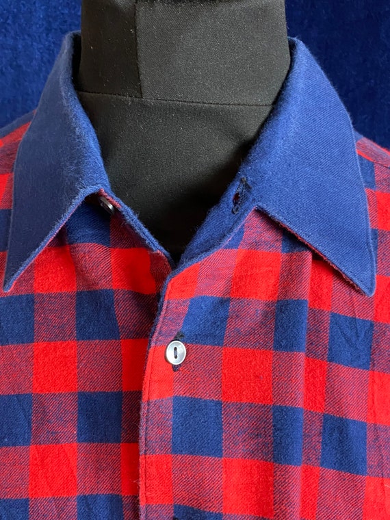 1970s dagger collar contrast pure cotton blue & r… - image 2