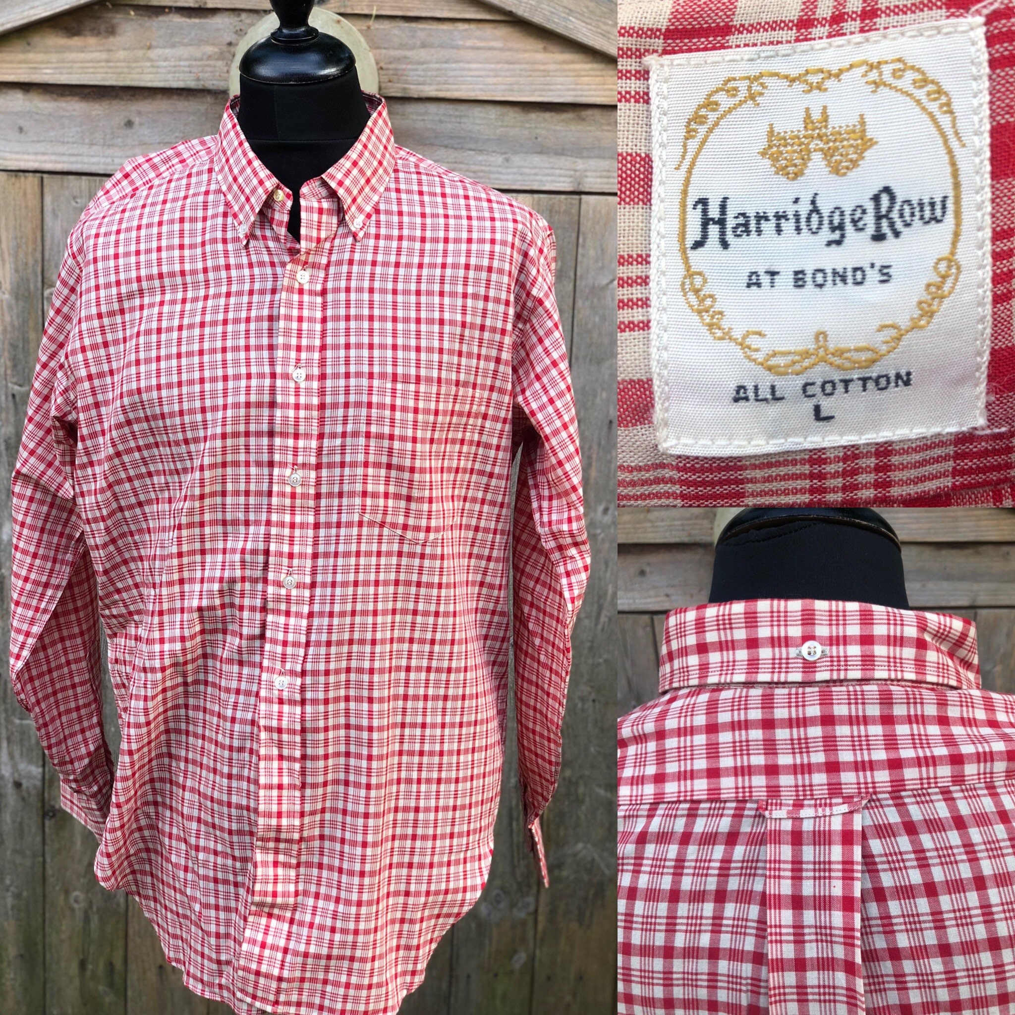 Image of 60S 1960S Deadstock Pure Cotton Check Button Down Shirt By Harridge Row Ivy Leauge Trad Mod Skinhead Size 16.5" 16" Large
