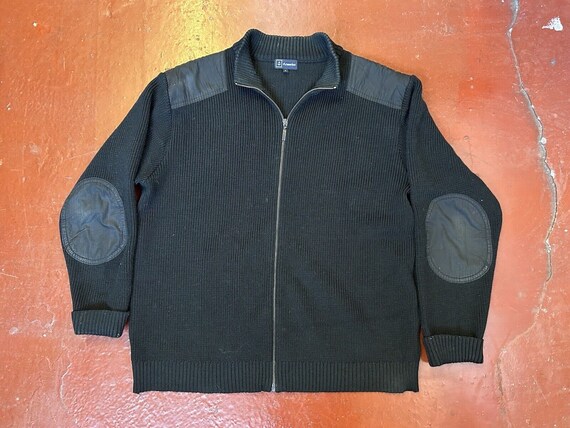 Armor Lux Black Zip Chunky Cotton Knit Cardigan Fisherman Jumper Elbow Patches Size XL Etsy UK