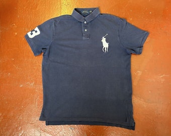 Polo Ralph Lauren big pony blue embroidered polo shirt slim fit size L