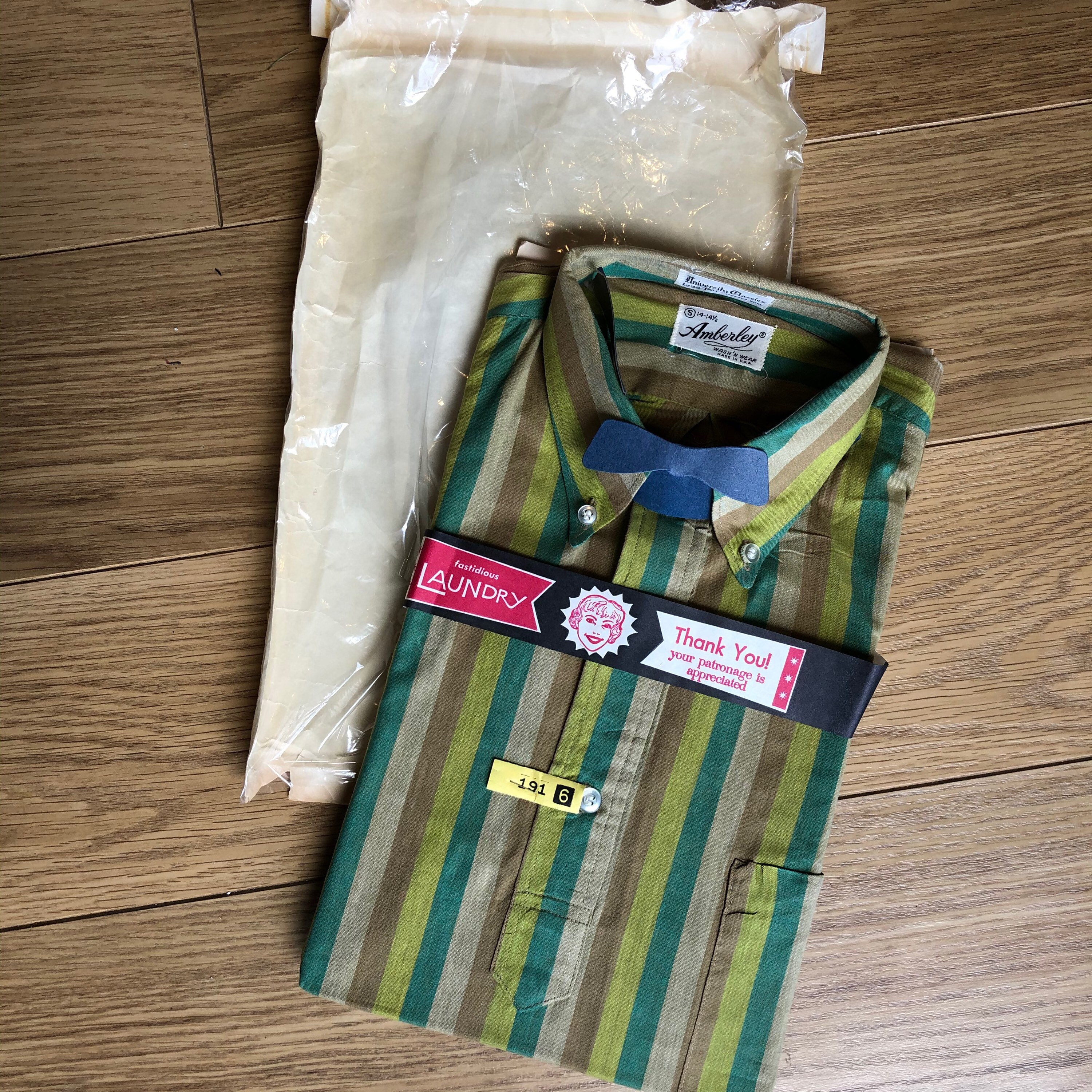 Image of 1950S 50S 60S Sealed in Laundry Bag Popover Striped Pullover Half Sleeve Button Down Candystripe Shirt Mod Ivy League Rockabilly Trad 14.5"