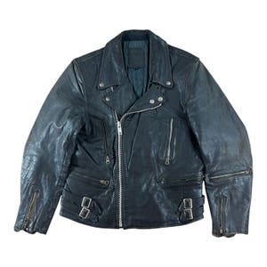 Veste motard en cuir noir des années 1970, moto allemande zippée pour homme, petit 38