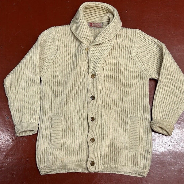 1970s Whaler sportswear cream shawl collar cardigan made in England L