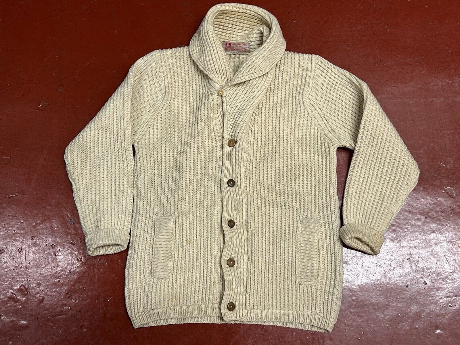 1970s Whaler Sportswear Cream Shawl Collar Cardigan Made in 
