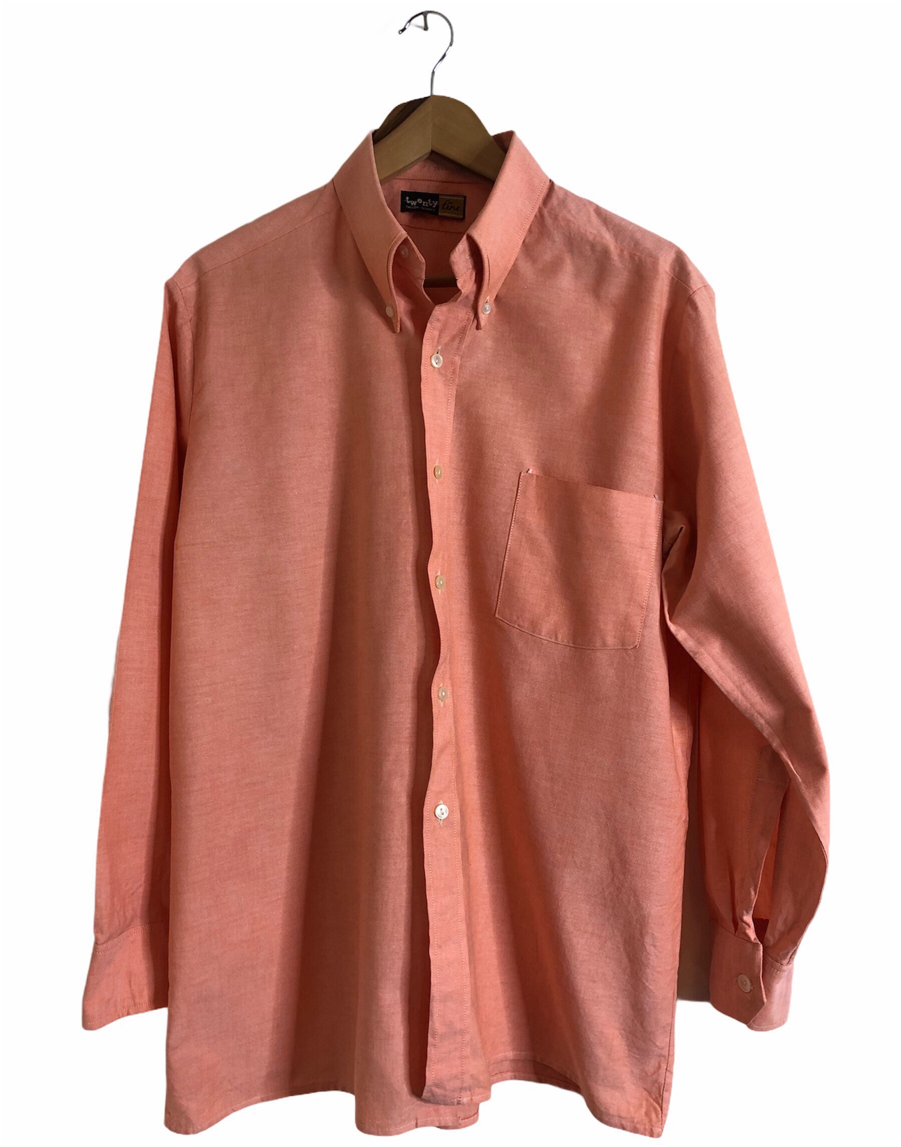 Image of 1960S Pure Oxford Peach Salmon Pink Button Down Mod Shirt Swinging 60S Skinhead Ivy League Trad Modernist Size Large 16"