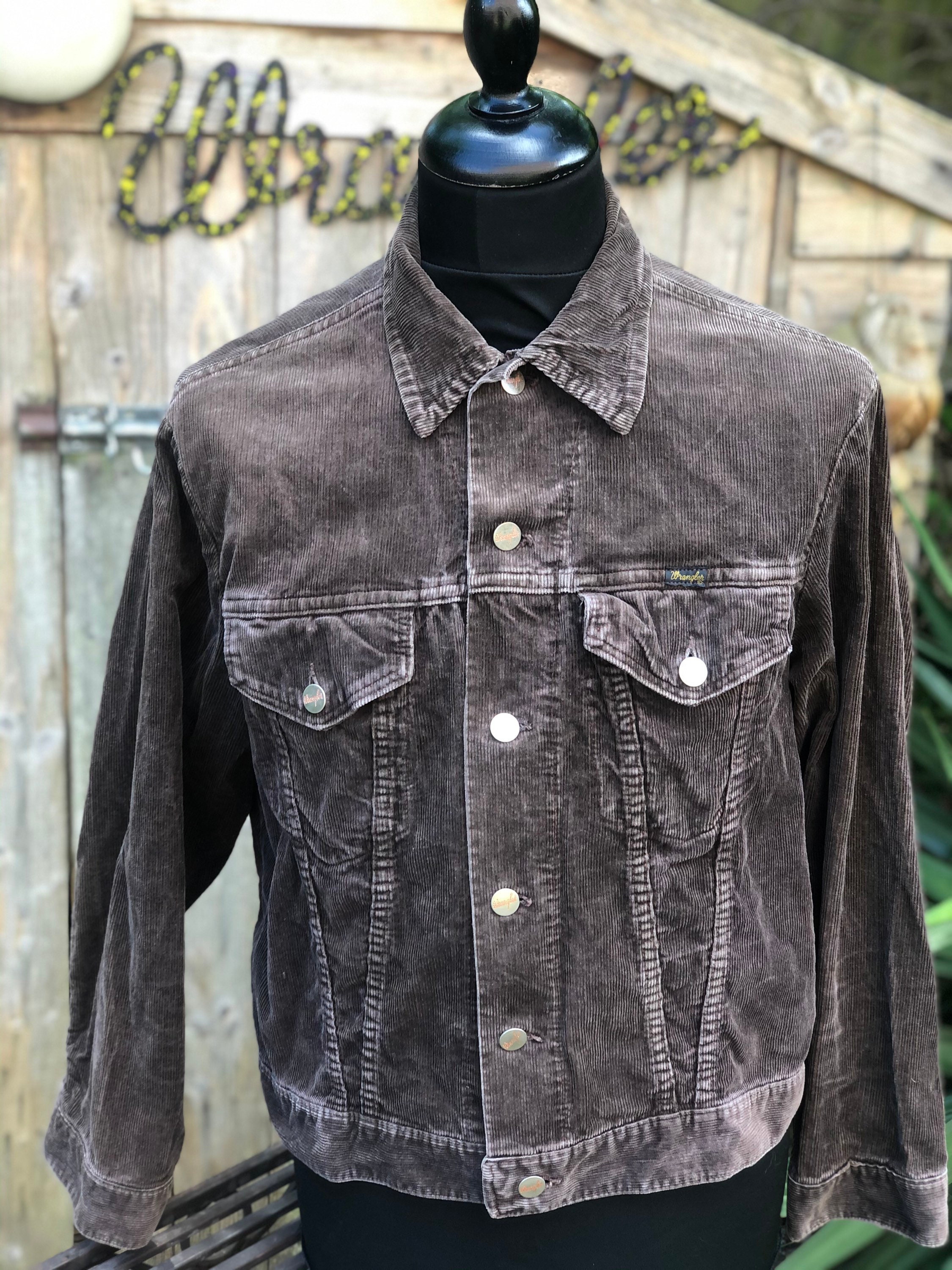 Image of 1970S 70S Wrangler Dark Brown Cord Corduroy Trucker Jacket Made in Usa Denim Mod 60S Skinhead Western Large Size 42"