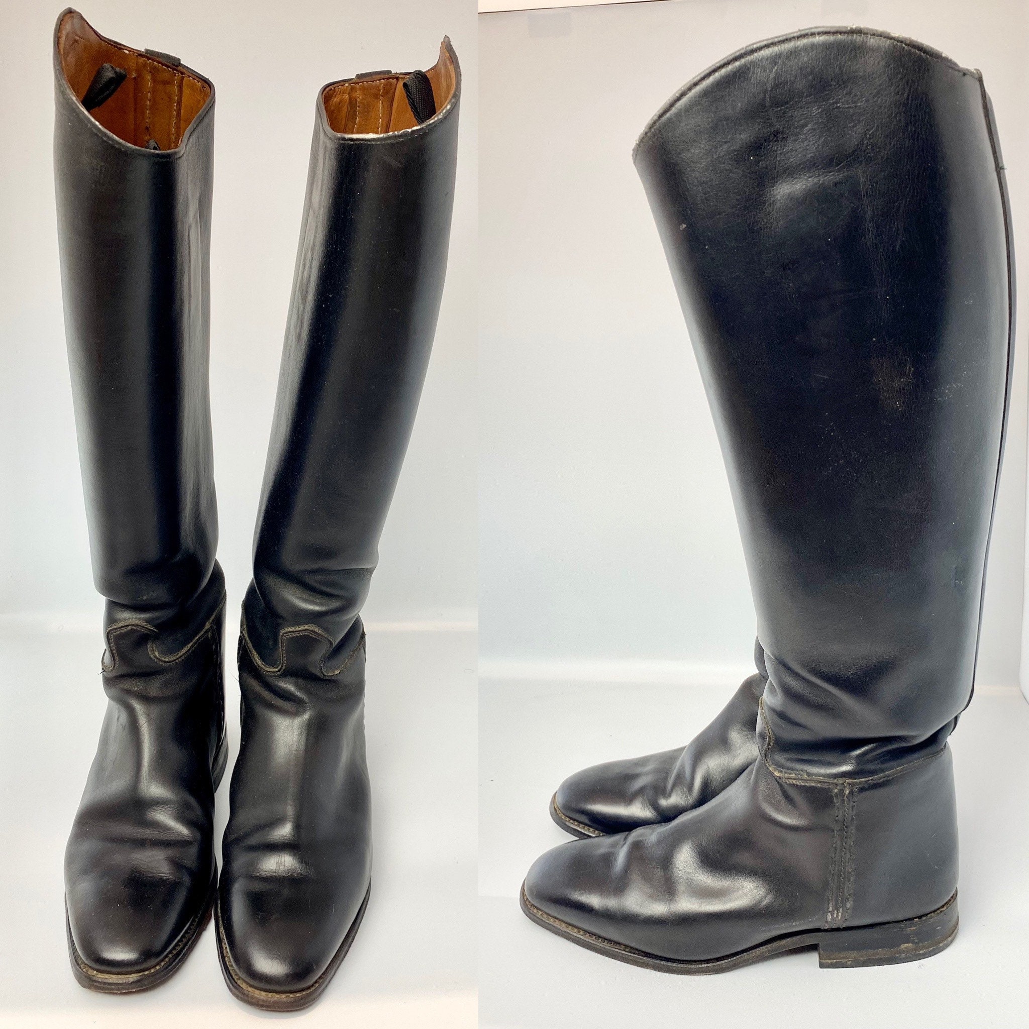 Mens Black Equestrian Zip Tooling Real Leather Riding Over Knee Boots Shoes 44 L 