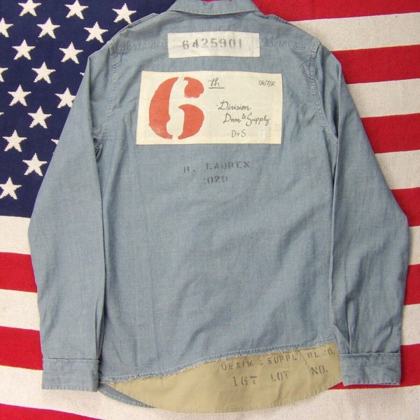 Ralph Lauren Denim & supply military chambray cotton shirt stencil RRL workwear size Small