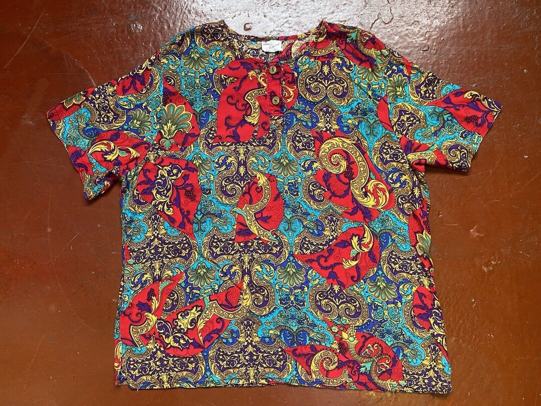 1970s Paisley Ethnic Henley Made in USA Blouse Shirt Top Etsy