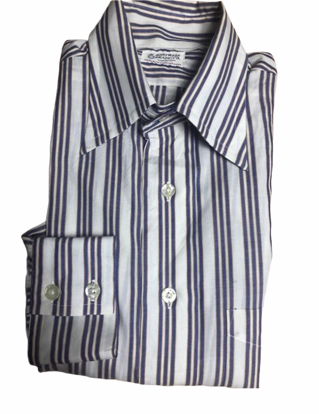 Image of 1970S 70S Gant Shirtmakers Spread Collar Preppy Polycotton Stripe Shirt Ivy League Trad 60S Mod Size Large 16"