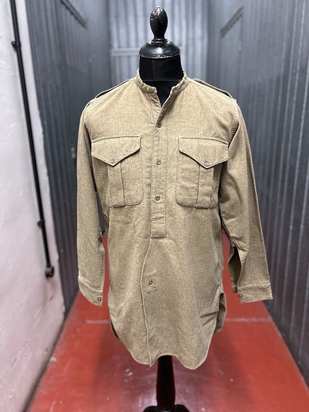 1940s 50s WW2 British Army Collarless Shirt Wool Uniform Military 