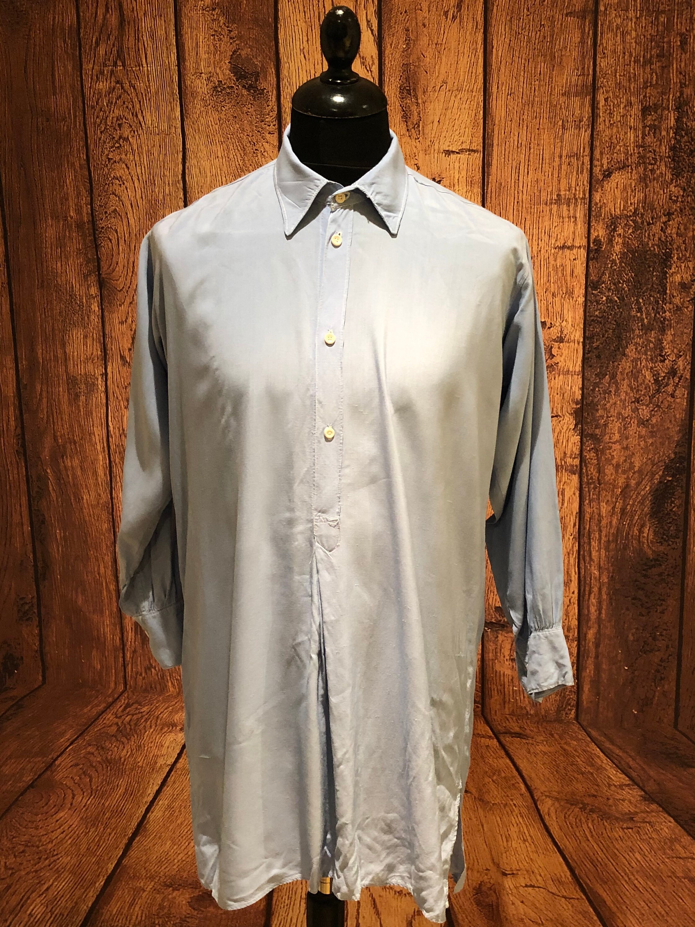 Image of 1920S 20 1930S 30S Silk Cotton Handmade Pullover Chore Workshirt Charming Repairs Workwear French Antique Baby Blue Summer