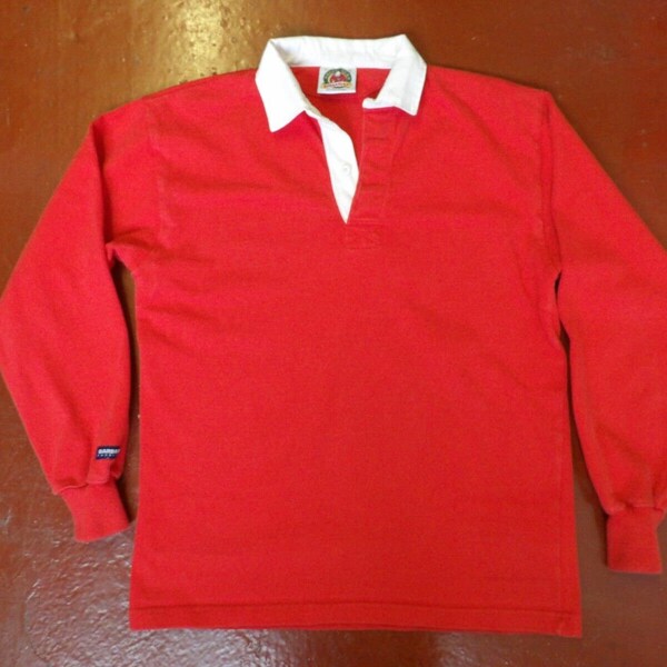 BARBARIAN Rugby Jersey shirt polo Red & white 100% cotton vintage style L