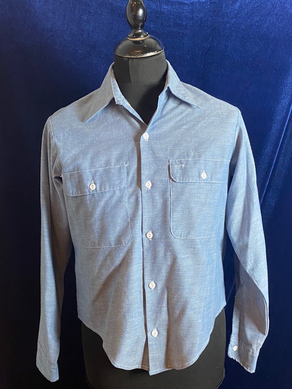 1960s 70s selvedge chambray usa prisoners shirt w… - image 2