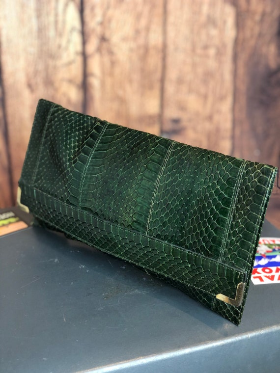50s 1950s 40s vintage genuine green snakeskin clut
