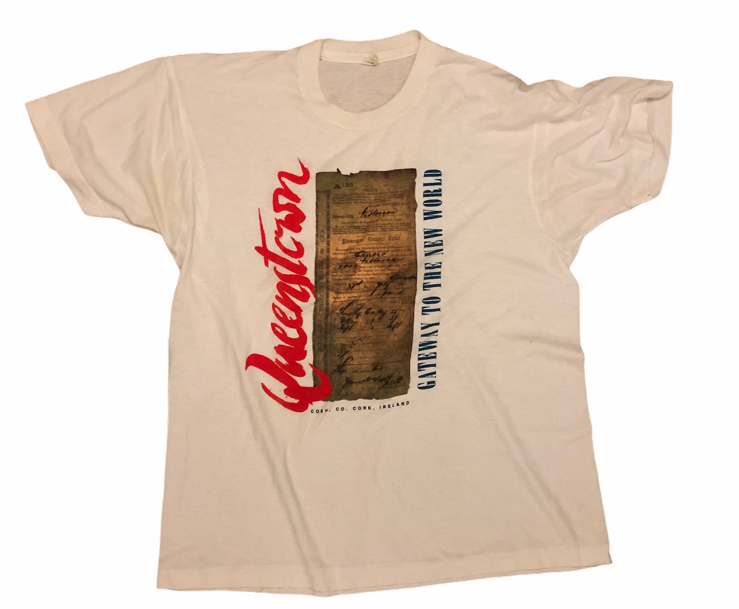 Image of 1980S 80S Single Stitch Crewneck White Queenstown Cork Ireland T Shirt Made in Size Large