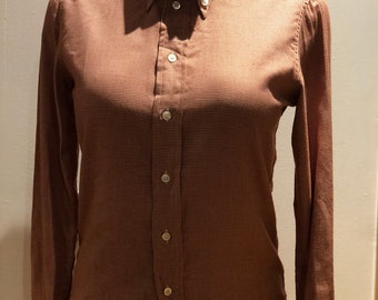 Vintage 50s 1960s pure cotton dark red dogtooth button down shirt 60s mod skinhead rockabilly boyfriend shirt men’s ladies small 14”