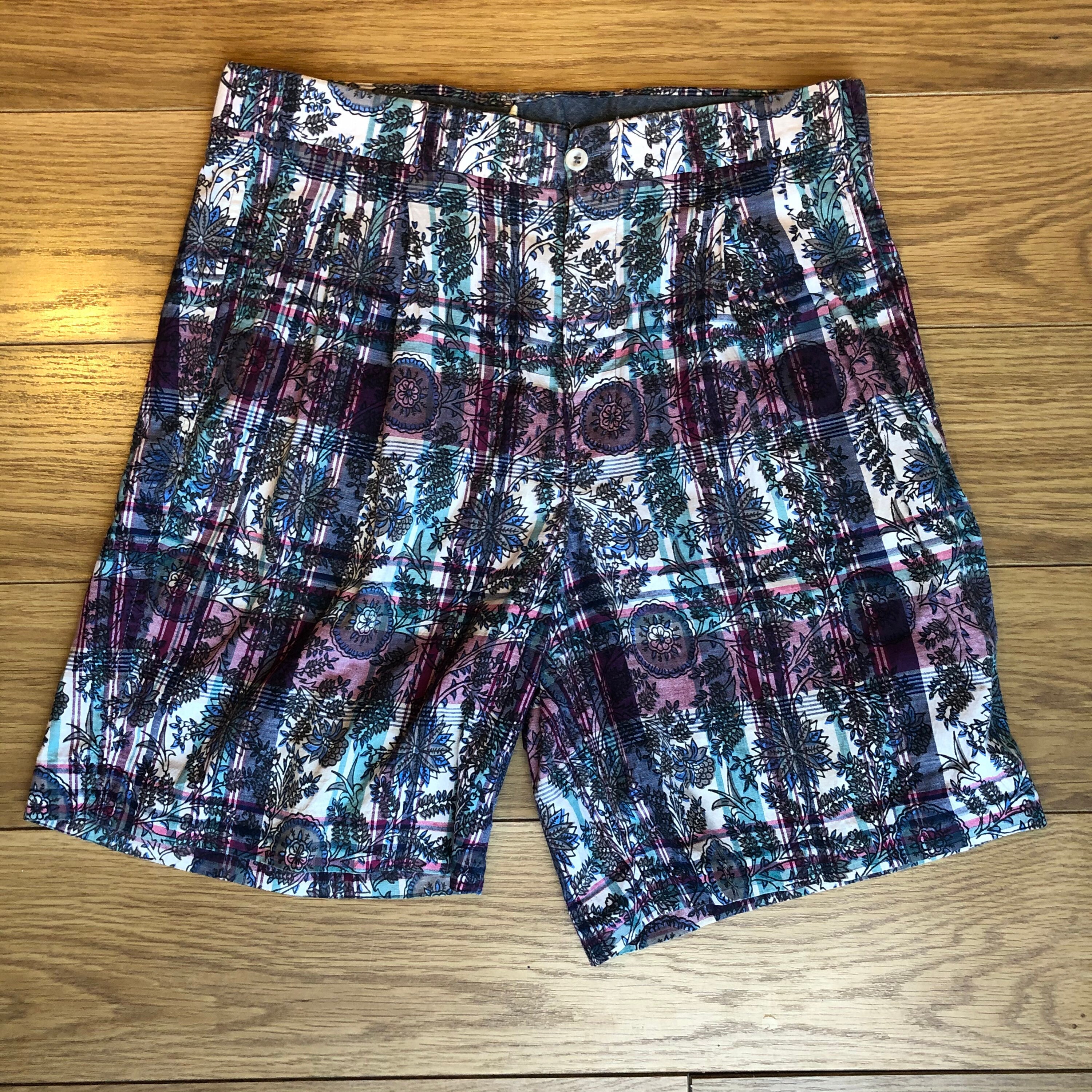 Image of 1970S 60S Style Rare Batik Cotton Shorts Talon Zipper Ivy League Surfer 50S West Coast Preppy Hawaiian Print Rockabilly Madras W 34"