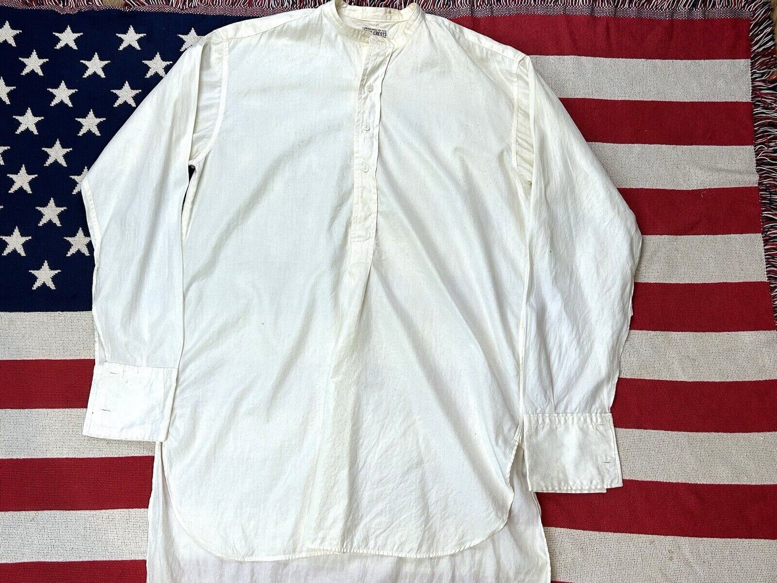 1940s Four Crests Collarless Poplin Shirt Grandad Collar Workwear 