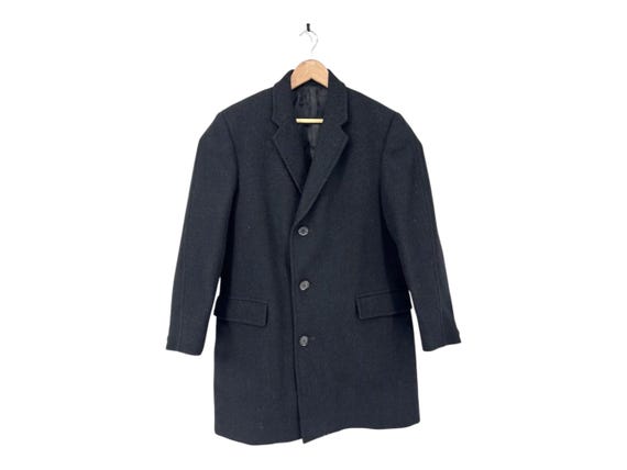 Crombie, 1950s Comar black overcoat crombie Made in England 3/4 length Mens 42'' Large